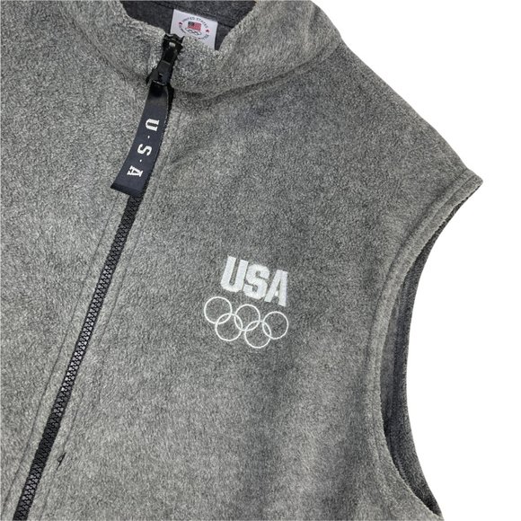 MENS UNITED STATES OLYMPIC COMMITTEE USA GRAY MOCK NECK FLEECE FULL ZIP VEST XL - Picture 3 of 8